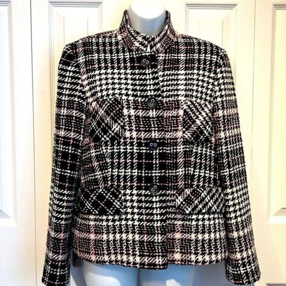 Oppio Wool Blend Tweed Blazer Jacket Size 12 US Made In Italy